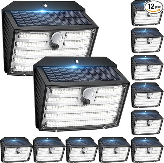 [12 Packs] Solar Motion Lights Outdoor, Ultra Bright Solar Fence Lights with Motion Sensor, IP65 Waterproof Security Light 3 Modes, 270° Lighting Angle, Wall Lights for Deck Patio Fence Garage Door Claoner