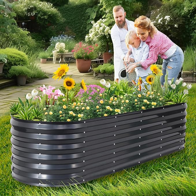 1MORE Galvanized Raised Garden Bed- Planter Garden Boxes Outdoor, Raised Beds for Gardening, 6x2x1.4ft Metal Garden Bed Kit for Vegetables Flower, Planter Raised Bed with Protective Tape.Grey-2pcs 1MORE