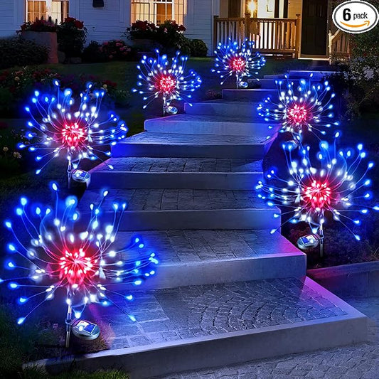 Anordsem Solar Lights Outdoor Waterproof: Garden Light Solar Powered for Yard Outside - LED Sparkler Fireworks Colorful Lighting Patio Decor 6 Pack - Gardening Gifts for Women Men Gardener Anordsem