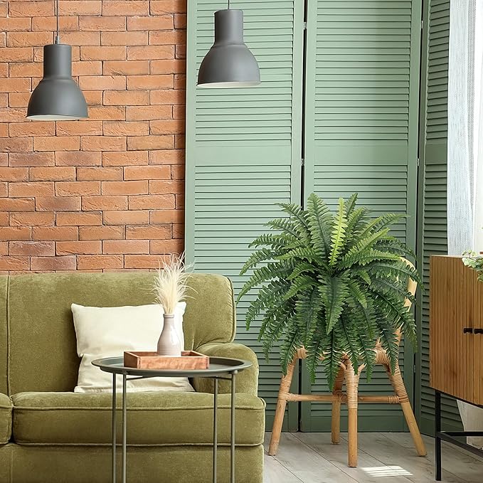 35" Ferns Artificial Bush Plants Large, 2 Artificial Boston Ferns with 39 Fronds for Outdoors Home Decor ForestPrince