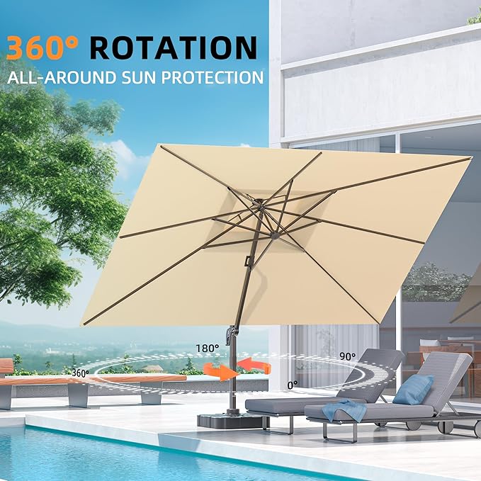9' X 12' Cantilever Outdoor Patio Umbrellas with Base Included, Large Rectangle Umbrella Heavy Duty 360°Rotation Offset Umbrella for Garden Deck Pool Patio,Beige ORYNTREX
