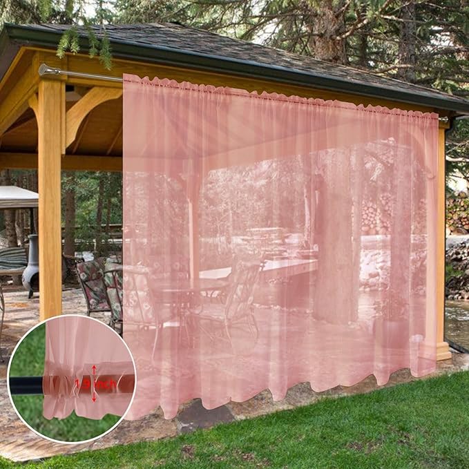 SpaceDresser Waterproof Outdoor Sheer Curtains for Patio - 2 Panels Rod Pocket Indoor Voile Sheer Curtain for Living Room,100W x 96L inch, Blush SpaceDresser