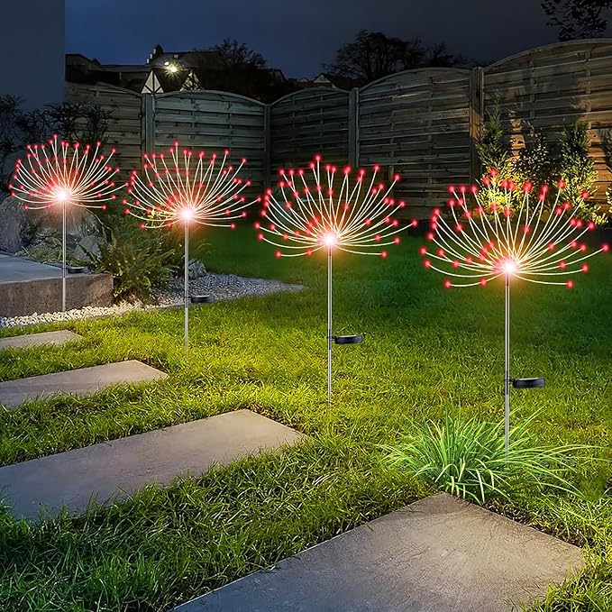YOTOZU 4 PCS Solar Firework Light, Outdoor Solar Garden Decorative Lights 120 LED Powered 40 Copper Wires String DIY Landscape Light for Walkway Pathway Backyard Decoration Parties Perfect Gifts(Red) YOTOZU