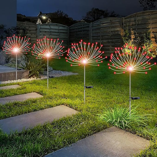 YOTOZU 4 PCS Solar Firework Light, Outdoor Solar Garden Decorative Lights 120 LED Powered 40 Copper Wires String DIY Landscape Light for Walkway Pathway Backyard Decoration Parties Perfect Gifts(Red) YOTOZU
