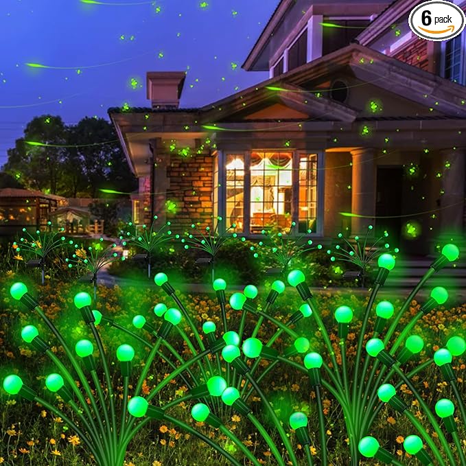 Solar St Patricks Day Lights Outdoor, 6 Pack 60 LED Solar Green Firefly Lights Waterproof, Sway by Wind, Swaying Light for Yard Patio Backyard Garden Planter Flower Bed Pathway Outdoor Decoration KohlrabiDecor