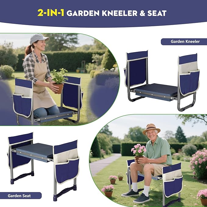 Luvenia Garden Kneeler and Seat,Foldable Garden Stool 10.8" Wider Heavy Duty 2-in-1 Kneeling Pad,Bench Kneeler and Seat Gardening Gifts for Women,Men,Seniors,Grandparents Luvenia