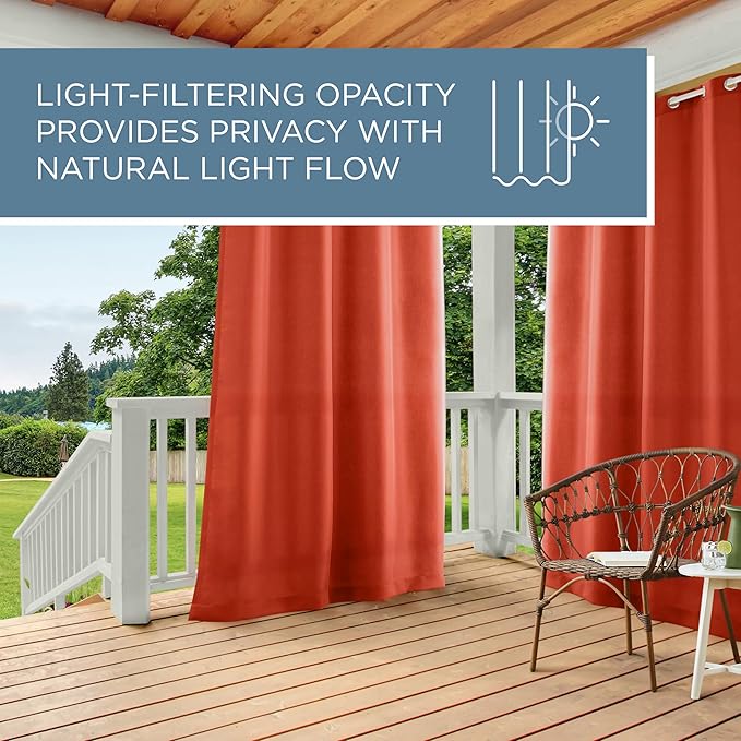TOWN & COUNTRY BASICS Cabana Solid Heavyweight Indoor Outdoor Curtains, Light Filtering Opacity with Grommet Top, Water Repellent, 2-Pack Set, 54"x120", Mecca Orange TOWN+%26+COUNTRY+BASICS