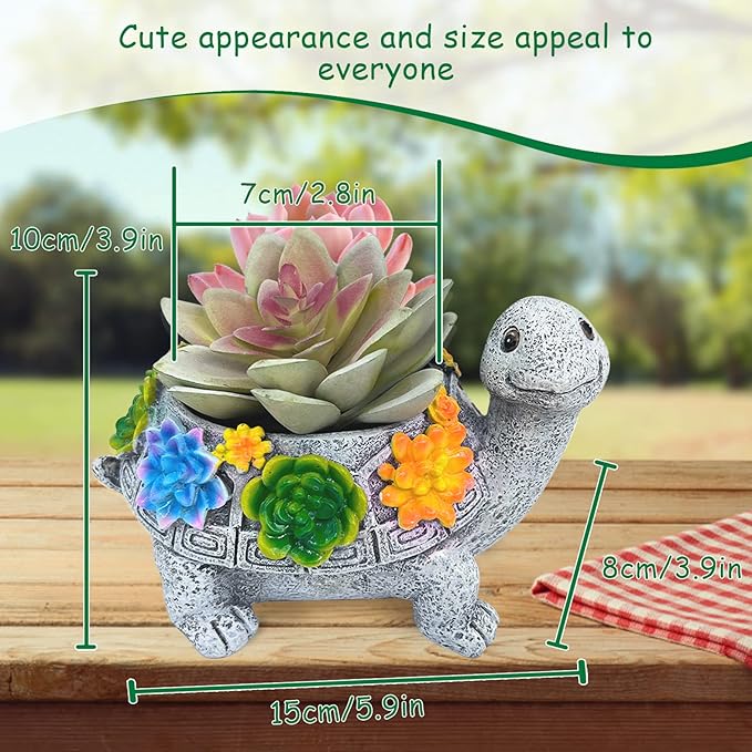 Turtle Succulent Planter, Resin Material, Indoor/Outdoor Use, Cute Decor, 5.9" x 3.94" x 3.15" ASDFG