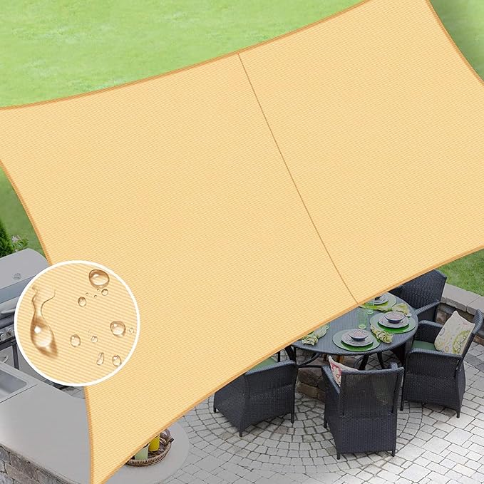 LOVE STORY Rectangle 6'x8' Waterproof Sun Shade Sail Canopy UV Block for Outdoor Patio Backyard Carport,Sand(We Make Custom Size) LOVESTORY