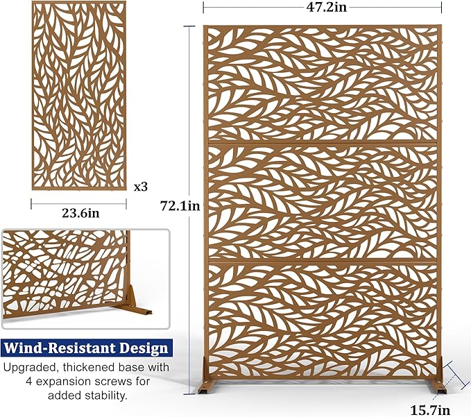 Outdoor Privacy Screen,72" H×47" W Metal Privacy Screen, Freestanding Privacy Fence Panels for Patio FENCY