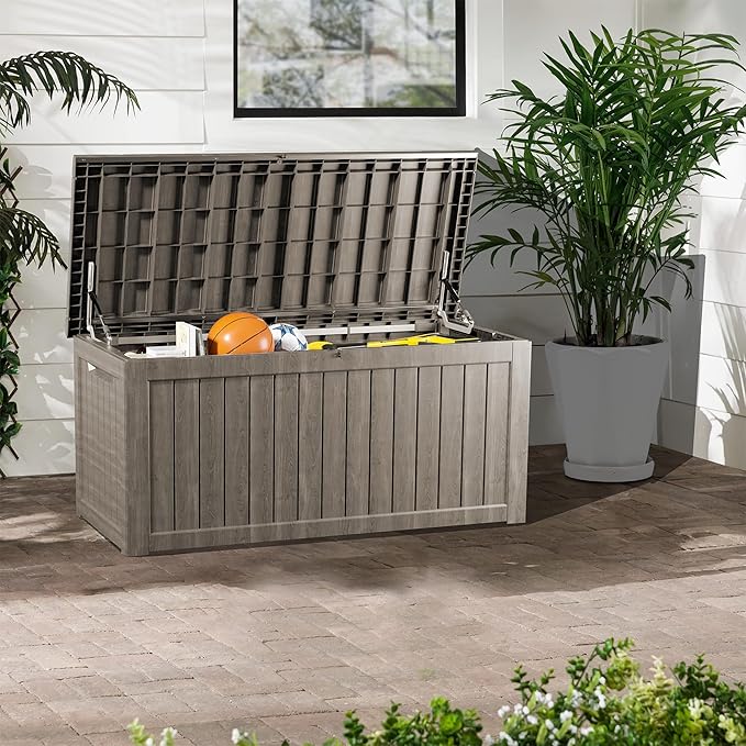TARKARI 200 Gallon Lockable Resin Deck Box, Waterproof & UV-Resistant Outdoor Storage Box for Outdoor Cushion Storage, Garden Tools & Pool Accessories Storage, Gray Home