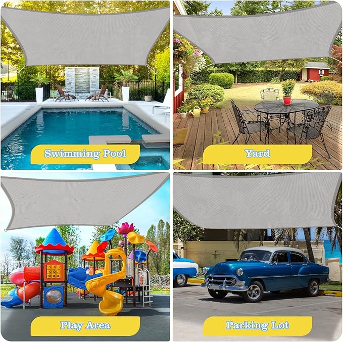 HappyTrends Sun Shade Sail,10'x 13' Heavy Duty UV Protection Beach Shade Canopy Wind sail,Tear and Rust Resistant Patio sail Shade for Yard Deck Lawn Garden Rectangle Sunshade(Grey) HappyTrends
