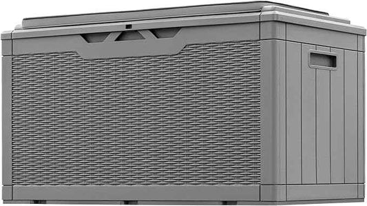 Greesum 100 Gallon Resin Deck Box Large Outdoor Storage with Cushions for Patio Furniture, Garden Tools, Pool Supplies, Weatherproof and UV Resistant, Lockable,Gray