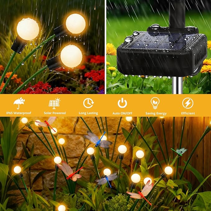 Solar Garden Lights Outdoor - 8 Pack Dragonfly Solar Swaying Light, Sway by Wind, Firefly Lights Outdoor Yard Patio Pathway Decoration, Big Bulb, High Flexibility Iron Wire & Realistic Dragonflies yulloyello