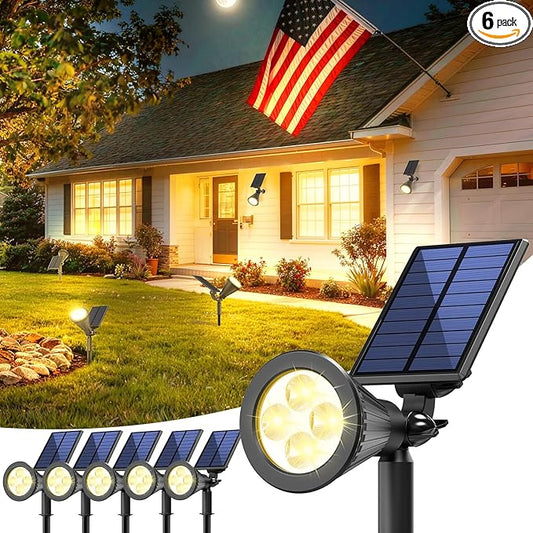 6 Pack Solar Lights Outdoor Waterproof IP65,Warm White,Super Bright LED,2 Lighting Modes,Solar Powered Yard Garden Solar Spot Lights for Flag Landscape Auto On/Off JEJOT