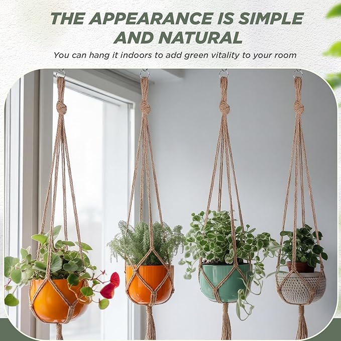 EBOOT 2 Pack 33 Inch Large Macrame Plant Hanger Rope to Hang Flower Pot Plant Holder for Indoor Outdoor Decorations, 4 Legs (Linen Color) eBoot