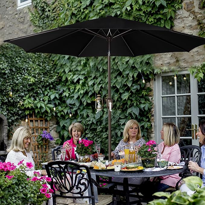 Blissun 9' Outdoor Patio Umbrella, Outdoor Table Umbrella, Yard Umbrella, Market Umbrella with 8 Sturdy Ribs, Push Button Tilt and Crank Blissun