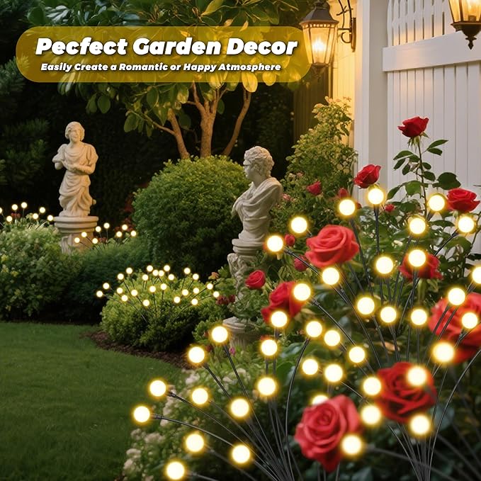 Solar Lights Outdoor-6Pack 48LEDs Solar Garden Firefly Lights Outside,Solar Powered Light Outdoor and Garden Decorative IP65 Waterproof,Yard Patio Pathway Decor,Gardening Gifts for Women,Warm White Rootora