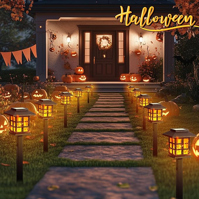 GIGALUMI Solar Lights for Outside,12 Pack Flickering Flame LED Solar Outdoor Lights, Waterproof Solar Garden Lights Maintain 10 Hours of Lighting for Christmas, Garden, Landscape, Path, Yard, Patio GIGALUMI