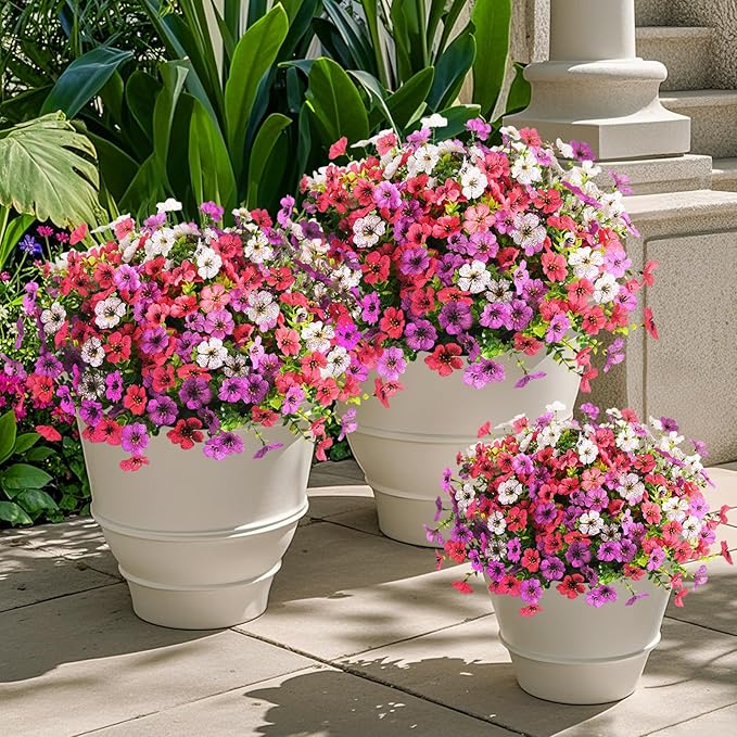 Artificial Flowers Faux Plants Outdoor Fake Flowers Spring Decor,12 Bundles Realistic Plastic Plant Colorful Daisy UV Resistant for Porch Patio Home Yard Garden Window Box Pot Planters ZFProcessArtificialFlowers