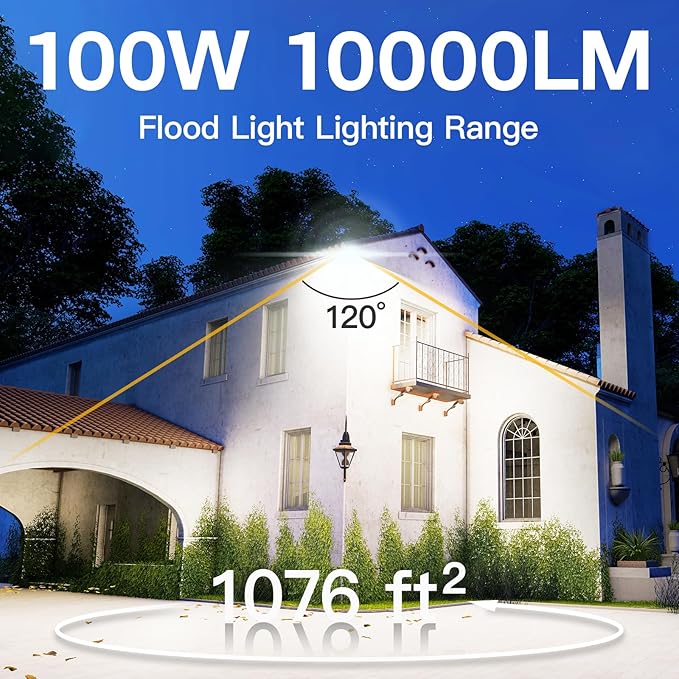 1 Pack LED Flood Lights Outdoor, 100W 10000LM Super Bright Floodlight Outside Work Light with 5.9FT Plug, IP65 Waterproof 6000K Outdoor LED Flood Light for Garage, Yard, Lawn, Garden LEDDICTIVE