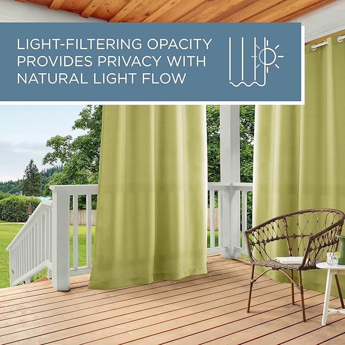 TOWN & COUNTRY BASICS Cabana Solid Heavyweight Indoor Outdoor Curtains, Light Filtering Opacity with Grommet Top, Water Repellent, 2-Pack Set, 54"x108", Kiwi Green TOWN+%26+COUNTRY+BASICS