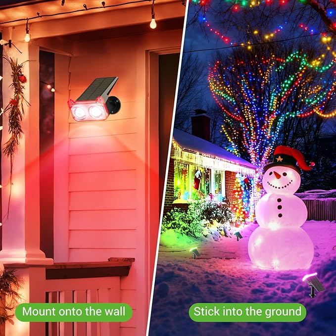 WdtPro Solar Color Changing Spot Lights, 8 Lighting Modes Solar Lights Outdoor Waterproof, Multicolor RGB Outdoor Lights, 7 Colors Auto Cycling Landscape Spolights for Yard Garden Decoration, 2 Pack WdtPro
