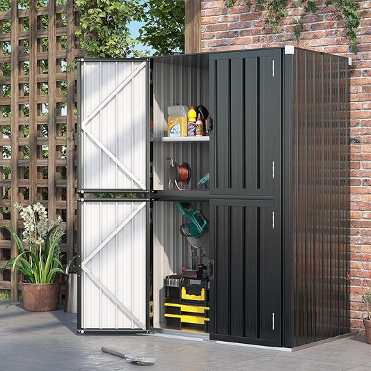 AECOJOY Large Outdoor Storage Cabinet Waterproof with Shelves, Lockable Vertical Outdoor Cabinet, Large Storage Shed Tall Weatherproof Cabinets Garden Sheds & Outdoor Storage Clearance in Dark Grey AECOJOY