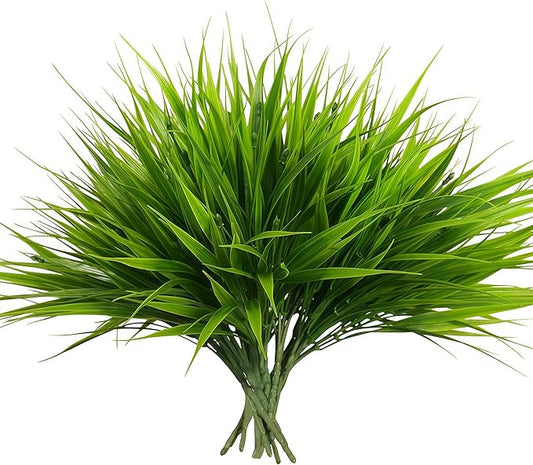alyptus Artificial Grass Outdoor 12 Bundles Fake Plants Outside Green Onion Faux Greenery Shrubs for Front Porch Planters Pot Décor for Outdoors (Grass) ALYPTUS