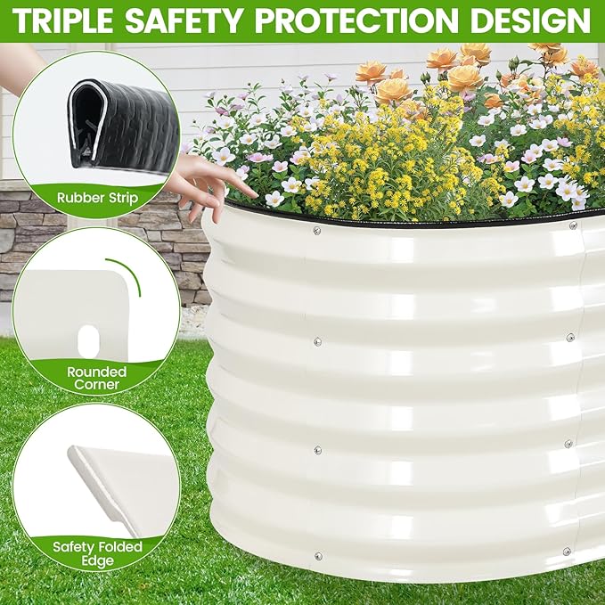 Galvanized Raised Garden Bed Outdoor |17'' Tall Planter Box Outdoor for Deep Root Plants | 3Pcs Raised Bed Kit for Gardening with Rubber Strip for Vegetables Flowers Fruits (White, 4x2x1.4FT) GGOODGAIN