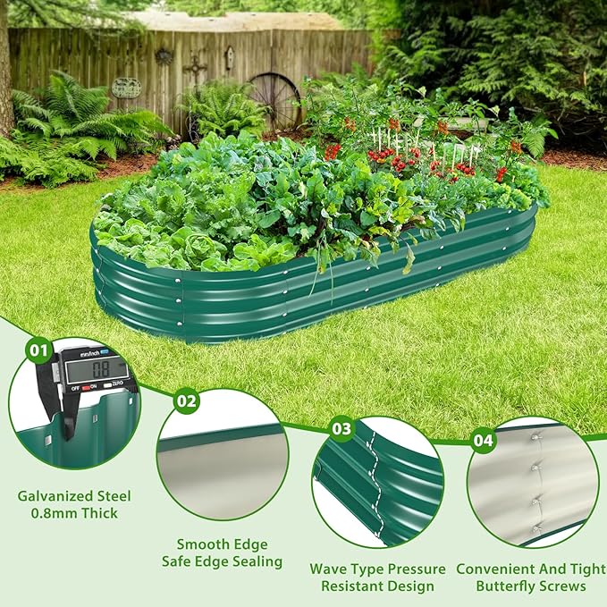 Oval Galvanized Planter Box, Metal Raised Garden Bed - 0.8MM Thick- Ideal for Outdoor Gardening and Planting of Vegetables Flowers Fruits Succulent Plants and Others (Green, 6X3X1 FT) TBMLC