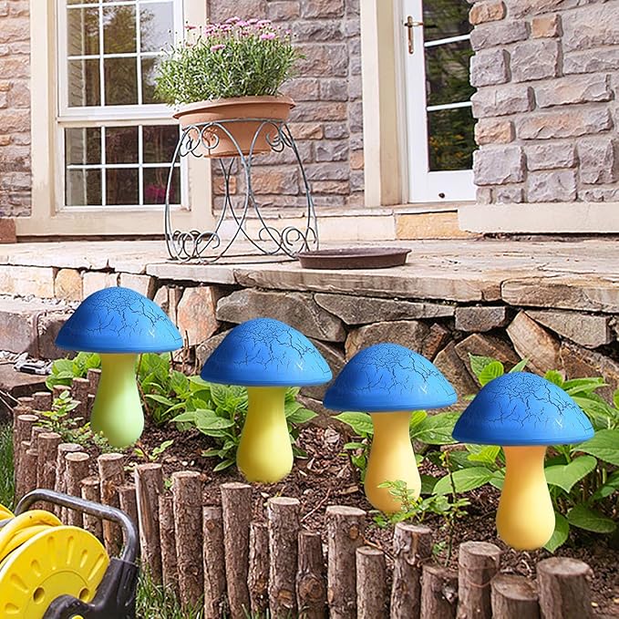 Solar Mushroom Lights Garden Decor 8 Blue Crack Mushrooms Outdoor Decor Stake Lights, Waterproof Solar Pathway Light Gardening Gifts for Landscape Easter Gnomes Yard Halloween Christmas Decorations Viewpick