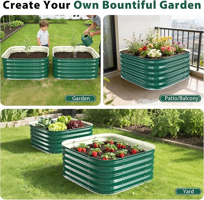 Galvanized Raised Garden Bed Outdoor, 17''Tall Square Metal Planter Boxes,Gardening Beds for Vegetable,Flower,Herb,Modular Above Ground Rootora