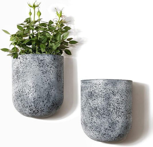 LA JOLIE MUSE Wall Hanging Planters for Indoor Plants，Hanging Flower Pots for Air Plants Succulent, Set of 2, 5.7L*4.1W*7H, Rock Gray LaJol%C3%ADeMuse