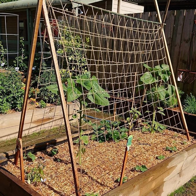 Jute Trellis Netting - Jute Netting for Garden, Heavy Duty Plant Support Netting for Climbing Plants, Cucumber, Vine, Fruits & Vegetables, Climbing Vining Plants (6.6 Ft x 16.4 Ft, 3.9 Inch Squares) Miuezuth