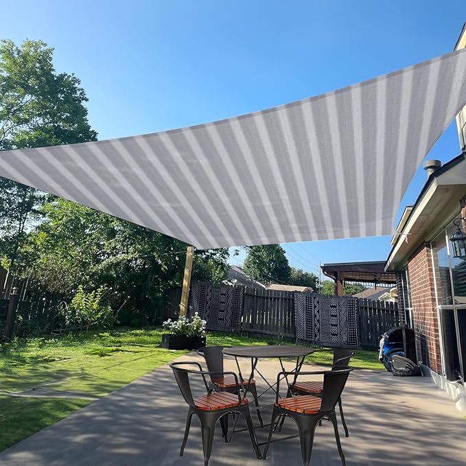 SUNLAX Sun Shade Sail 8' x 12' Grey&White Rectangle Canopy Sail Shade Cover UV Block Permeable Sunshade Outdoor for Patio Backyard (We Make Custom Size) SUNLAX