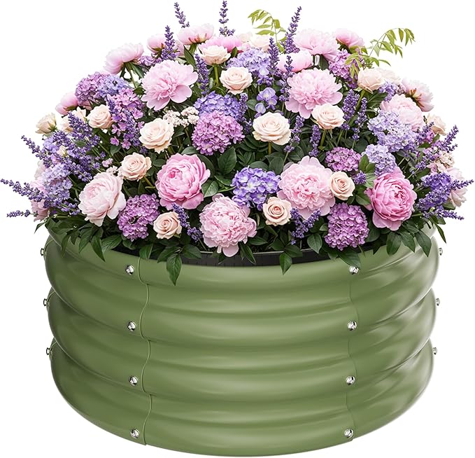 ZXZYHFTY Round Galvanized Raised Garden Bed kit,Green Outdoor Garden Raised Planter Box, Round Large Metal Raised Garden Beds for Vegetable 2 * 2 * 1ft 1 Pack ZXZYHFTY
