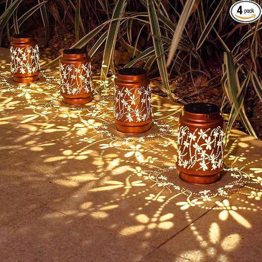 4 Pack Dragonfly Birthday Gifts for Women Mom Grandma Solar Lanterns Outdoor Waterproof Garden Decor Hanging LED Decorative Light for Patio Yard Lawn Gardening Gifts DIBIEECN