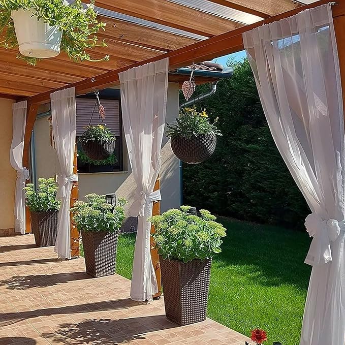 SpaceDresser Waterproof Outdoor Sheer Curtains for Patio - 2 Panels Rod Pocket Indoor Voile Sheer Curtain for Living Room,52W x 108L inch, Silver Grey SpaceDresser