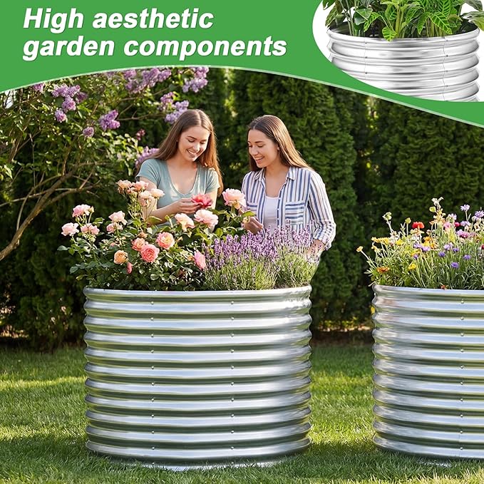 AHEONLAR 2 Pack 3x3x3ft Round Galvanized Raised Garden Bed Outdoor Metal Planter Bed Box for Vegetables Gardening AHEONLAR