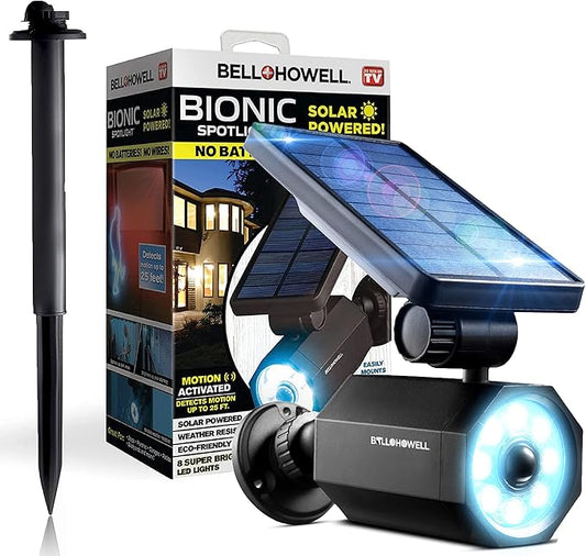Bell+Howell Bionic Spotlight Deluxe Solar-Powered Spot Light 25 Feet Motion Sensor, Sun Panels, Waterproof Frost Resistant Patio, Yard and Outdoor Lighting As Seen On TV, Black… BellHowell