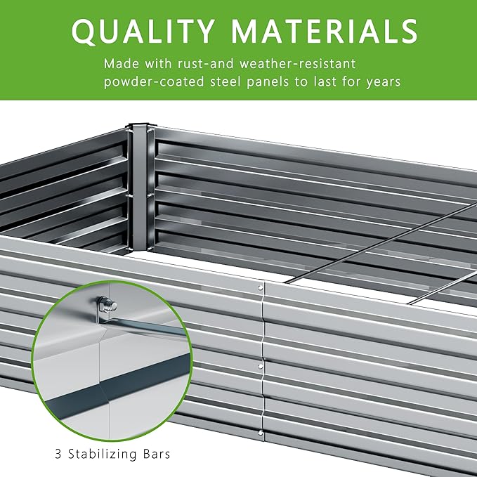 12x2x1FT Galvanized Raised Garden Bed Kit,Vegetable Boxes-Rectangle Metal Flower Box,Large Planter Raised Beds Outdoor Garden for Planting,Fruit,Herb-Silver DIIYIV