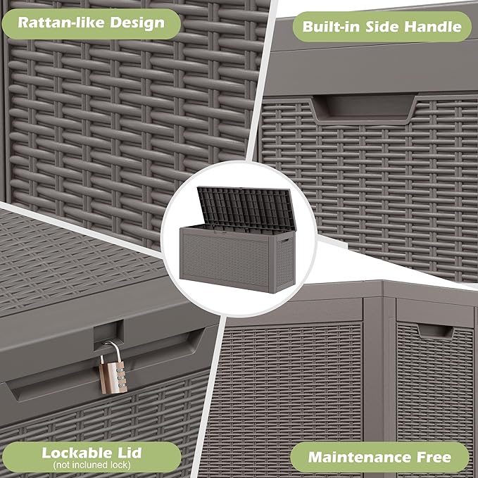 Outdoor Storage Box, Resin Deck Boxes Indoor and outdoor, Waterproof Storage Box Lockable Lid (Grey,70 Gallon) NBYSGO