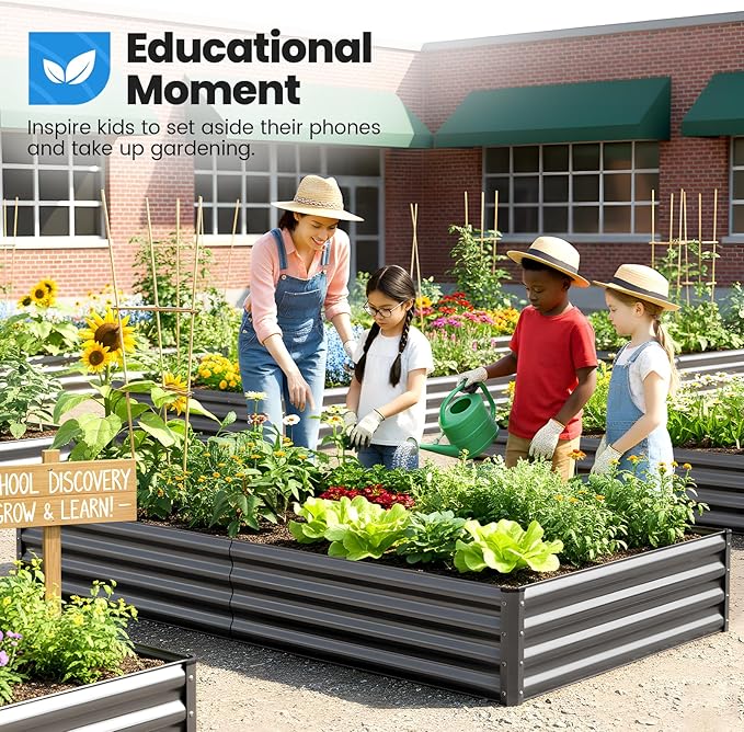 Quictent Galvanized Raised Garden Bed 8x4x1 Ft Metal Planter Box for Vegetables Bottomless for Backyard, 2 Tomato Cages Included, Dark Grey, 2PCS QUICTENT
