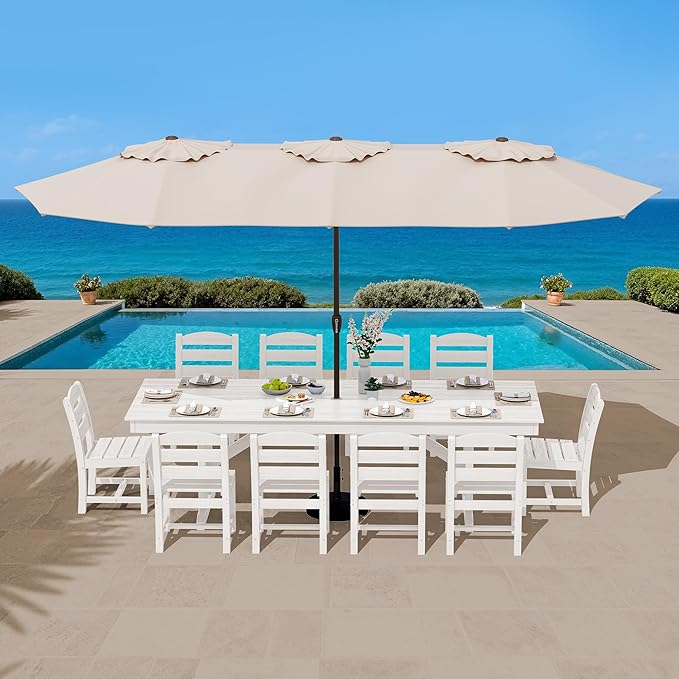 SERWALL Outdoor Dining Chairs Set of 4, All-Weather HDPE Patio Chair with 19.7" Widened Seat, for Backyard, Garden, White SERWALL