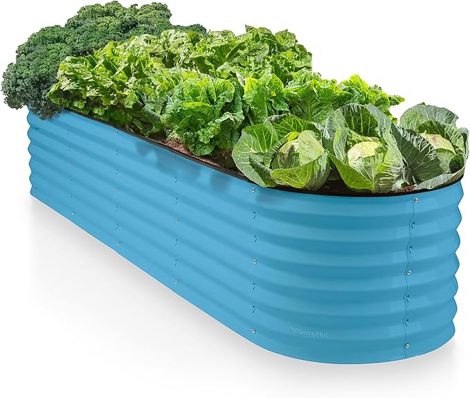 9-in-1 Galvanized Steel Raised Garden Bed // 8×2×1.5 ft Modular Planter for Gardening, Vegetables, Flowers // 18" Tall Metal Raised Garden Beds Outdoor (Teal) // Patented Design Planter Box PlantPlot