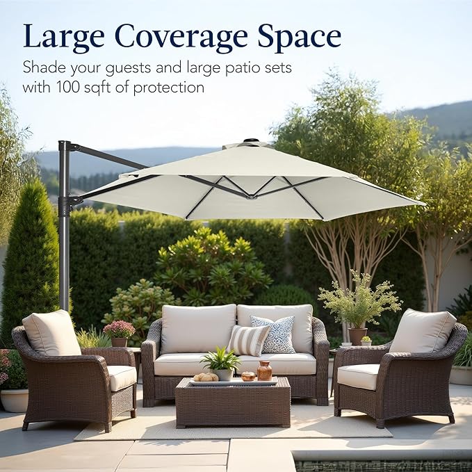 Best Choice Products 10ft Offset Cantilever Hanging Market Patio Umbrella, Smooth 360° Rotation, 8 Sturdy Ribs, Easy Adjustment - Ivory BestChoiceProducts