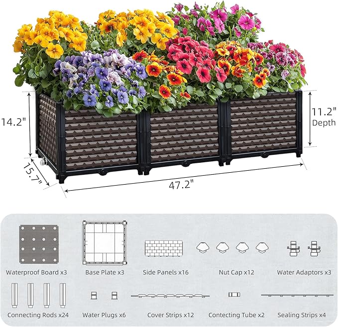 Large Planters for Outdoor Plants 14" Tall Planter Box, Raised Beds for Gardening Self Watering, Elevated Planter Box with Legs, Rectangular Garden Planters for Outdoor Plants Flowers, 47.2"L x 15.7"W TooCust