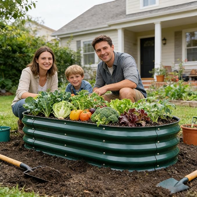 Gardmax 2 Pack Galvanized Raised Garden Bed, Lightweight Planter Boxes Outdoor with Easy Assembly, Large Garden Bed for Vegetables, Fruits, Flower Dark Green ChooseGardmaxforbetterlife
