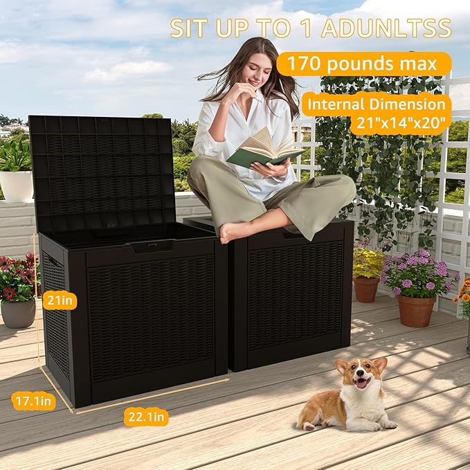 DRATO 31 Gallon Deck Box, Outdoor Storage Box for Patio Cushion, Garden Tools, Waterproof Resin Storage Box (Black，31 Gallon) DRATOprovidesawarmandcozy